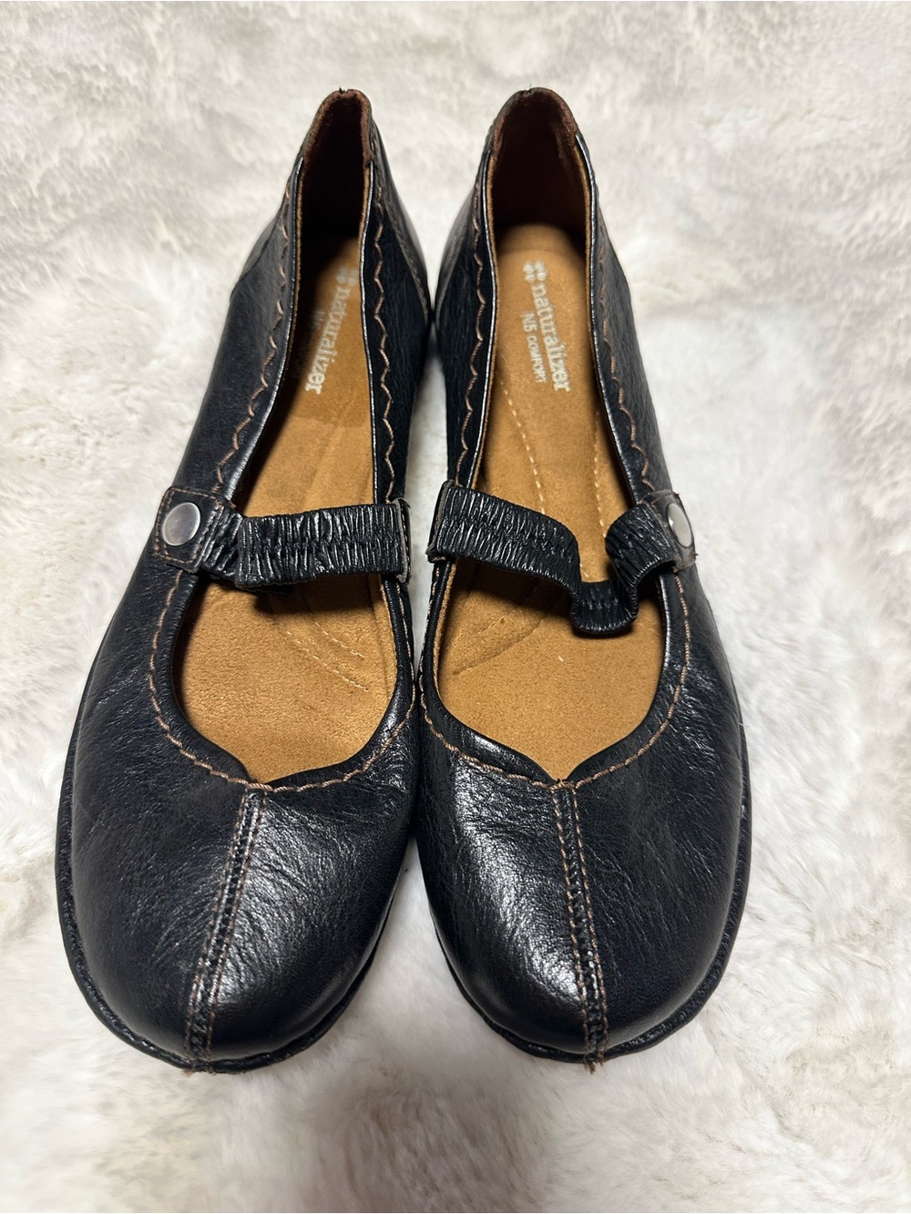 Naturalizer Black Leather Mary Jane Ballet Flats